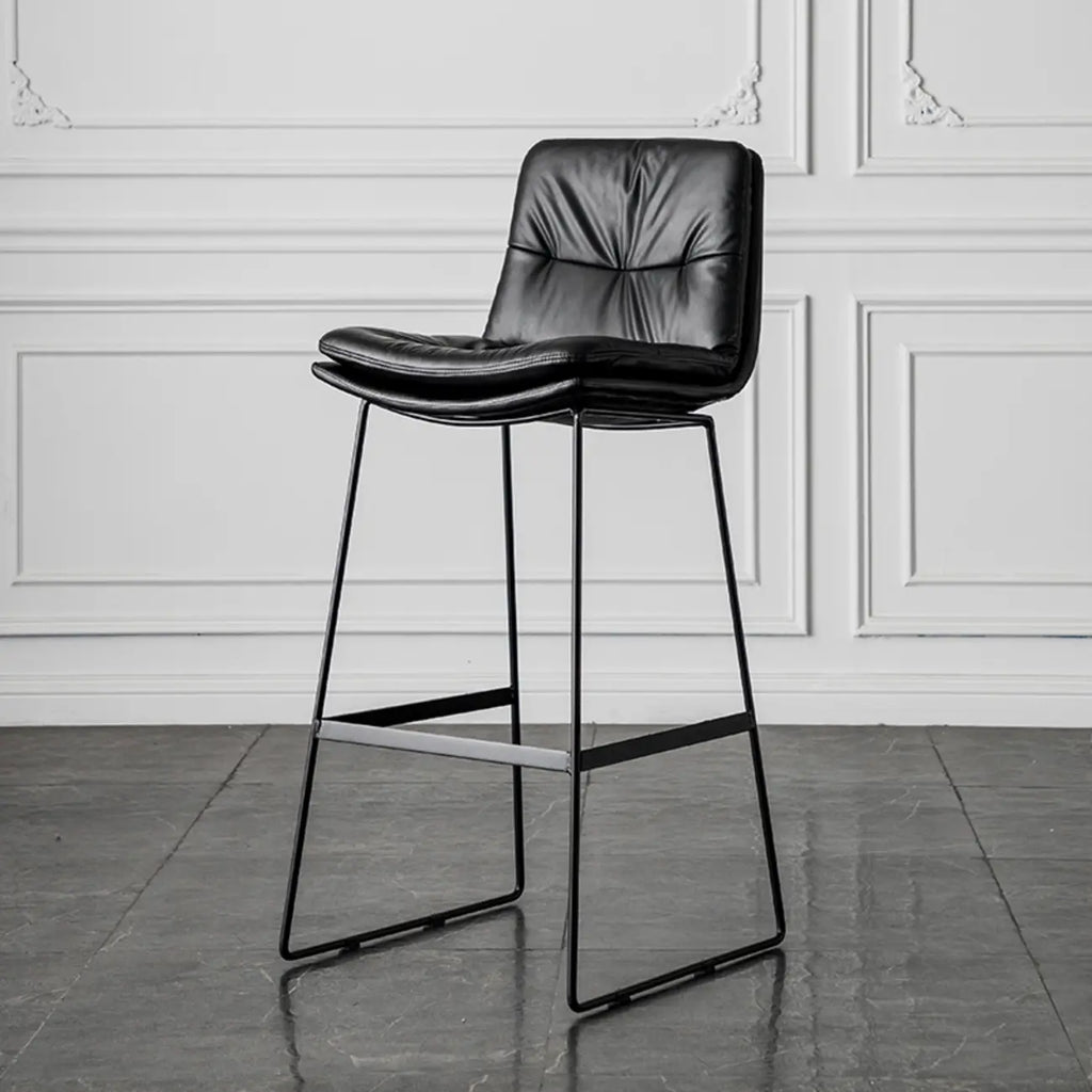 Modern Upholstered Low Back Metal Sled Bar Stools