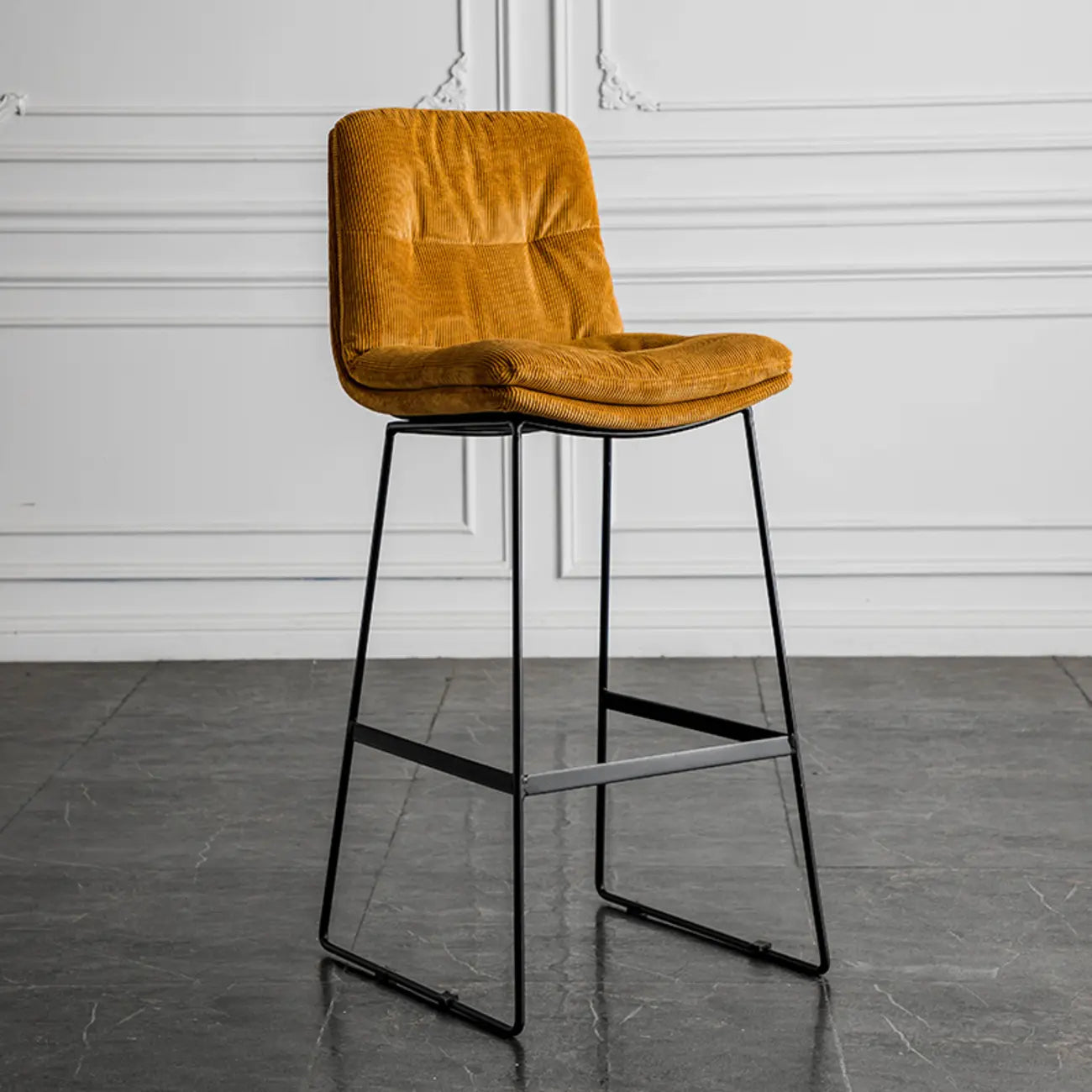 Modern Upholstered Low Back Metal Sled Bar Stools