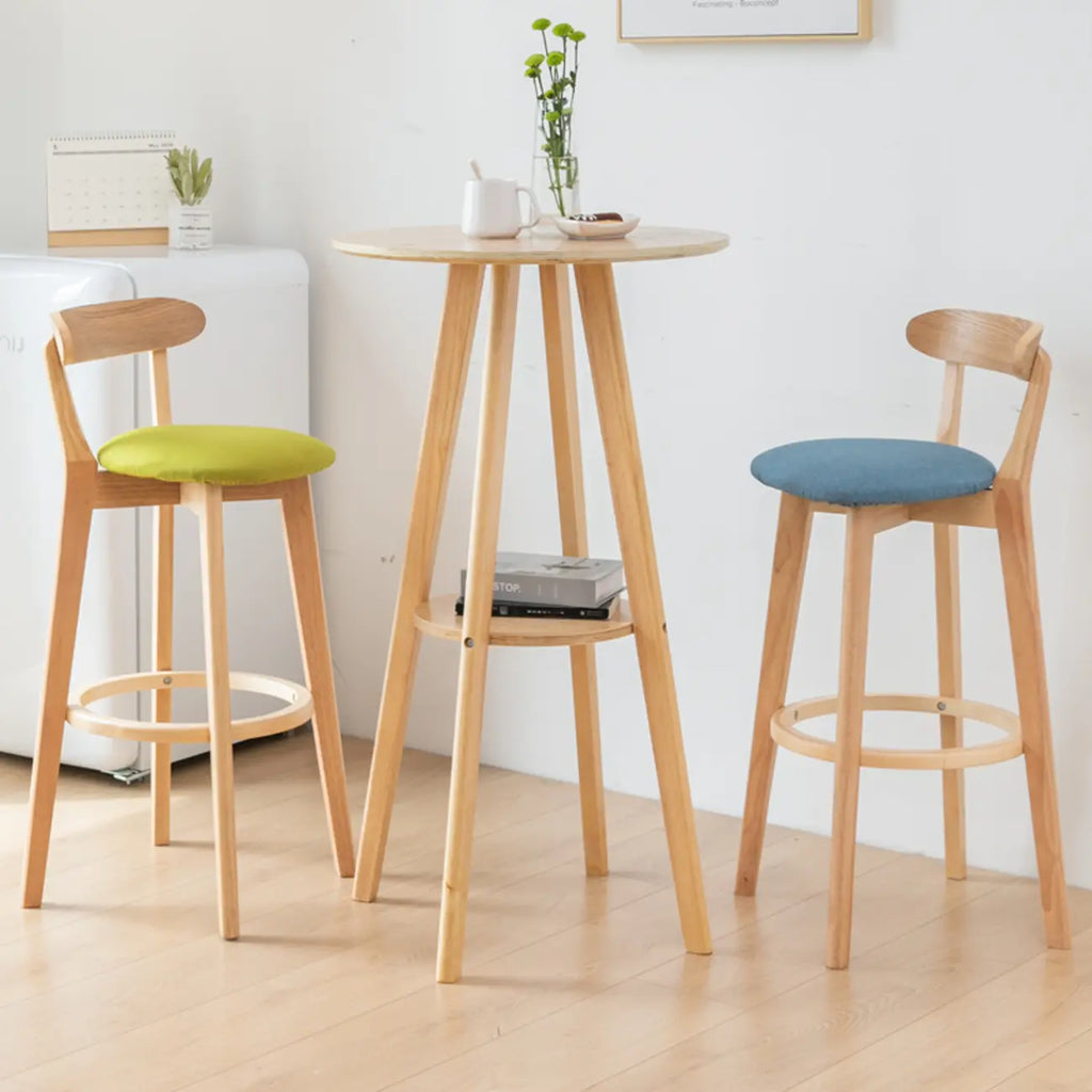 Natural Wood Round Bar Table with Shelf for Kitchen Dining