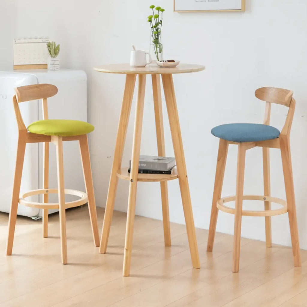 Natural Wood Round Bar Table with Shelf for Kitchen Dining