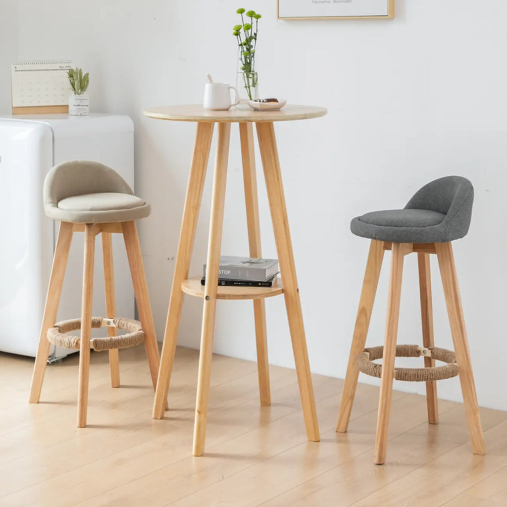 Natural Wood Round Bar Table with Shelf for Kitchen Dining