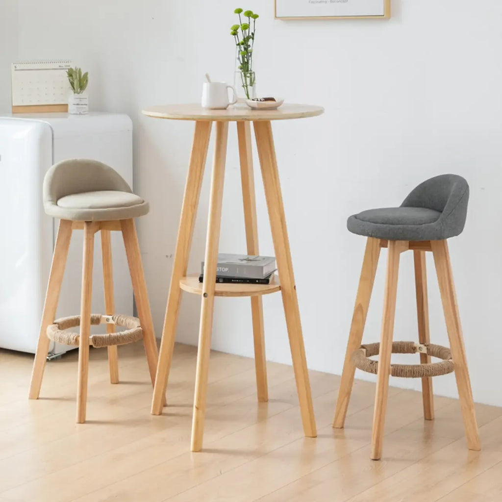 Natural Wood Round Bar Table with Shelf for Kitchen Dining