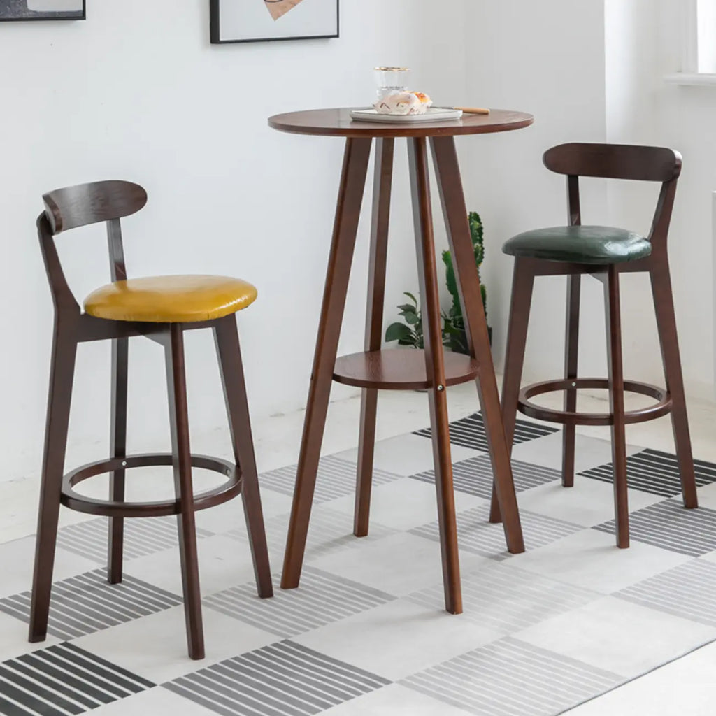 Natural Wood Round Bar Table with Shelf for Kitchen Dining