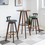 Natural Wood Round Bar Table with Shelf for Kitchen Dining
