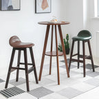 Natural Wood Round Bar Table with Shelf for Kitchen Dining