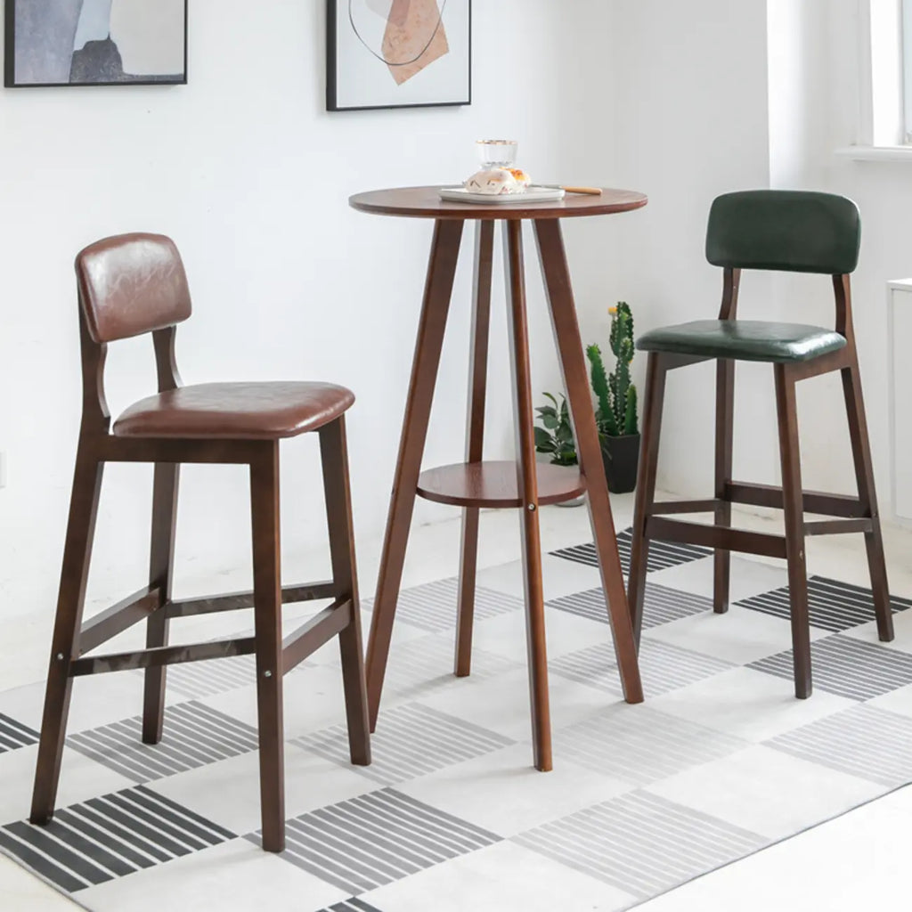 Natural Wood Round Bar Table with Shelf for Kitchen Dining