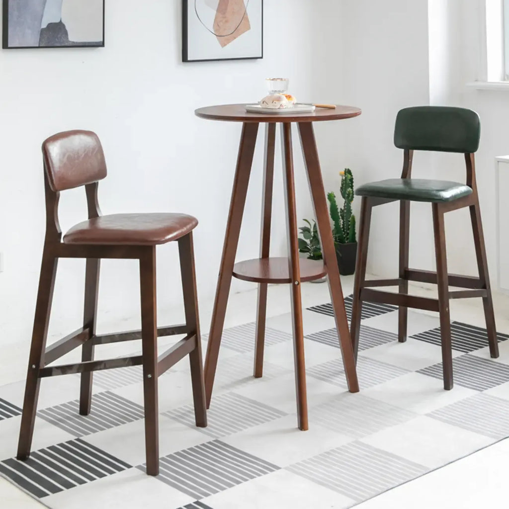 Natural Wood Round Bar Table with Shelf for Kitchen Dining