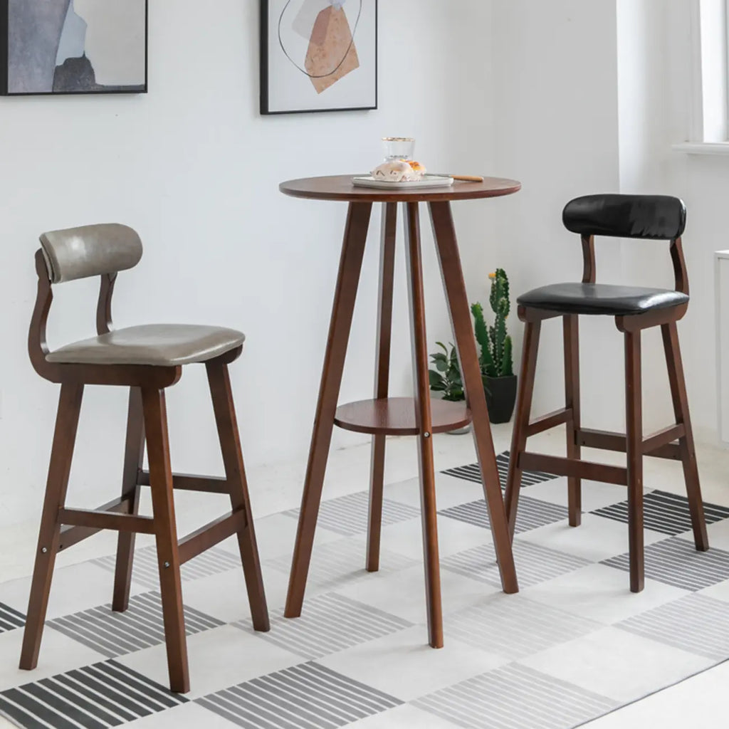 Natural Wood Round Bar Table with Shelf for Kitchen Dining