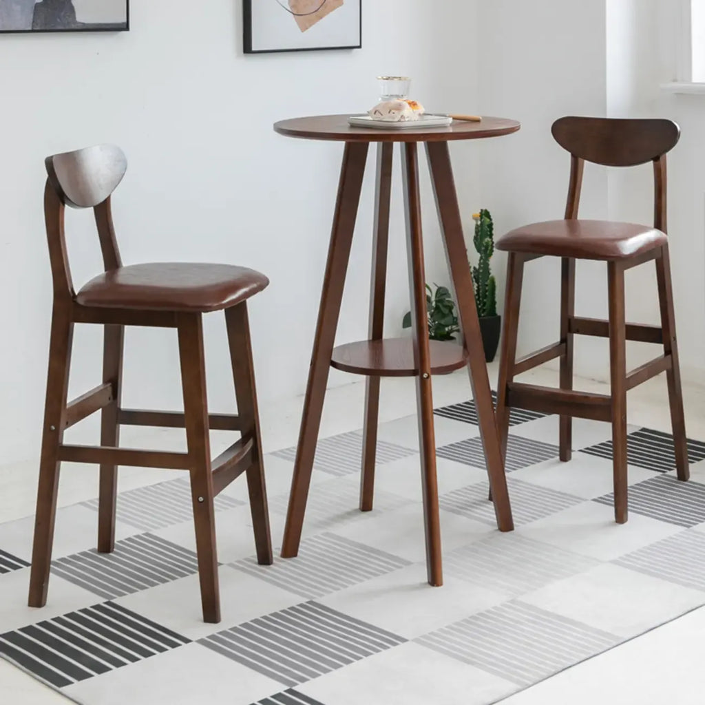 Natural Wood Round Bar Table with Shelf for Kitchen Dining
