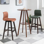 Natural Wood Round Bar Table with Shelf for Kitchen Dining