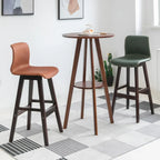 Natural Wood Round Bar Table with Shelf for Kitchen Dining