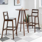 Natural Wood Round Bar Table with Shelf for Kitchen Dining