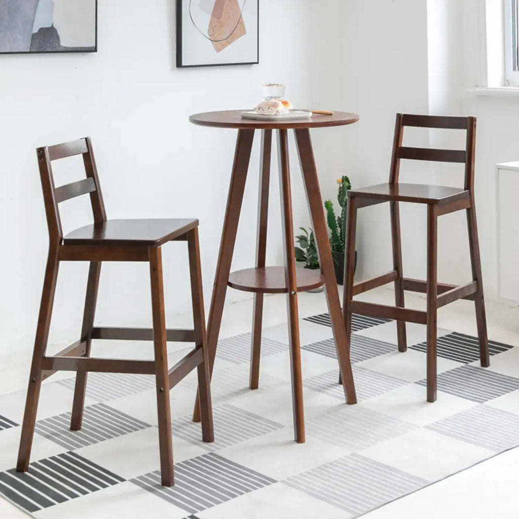 Natural Wood Round Bar Table with Shelf for Kitchen Dining