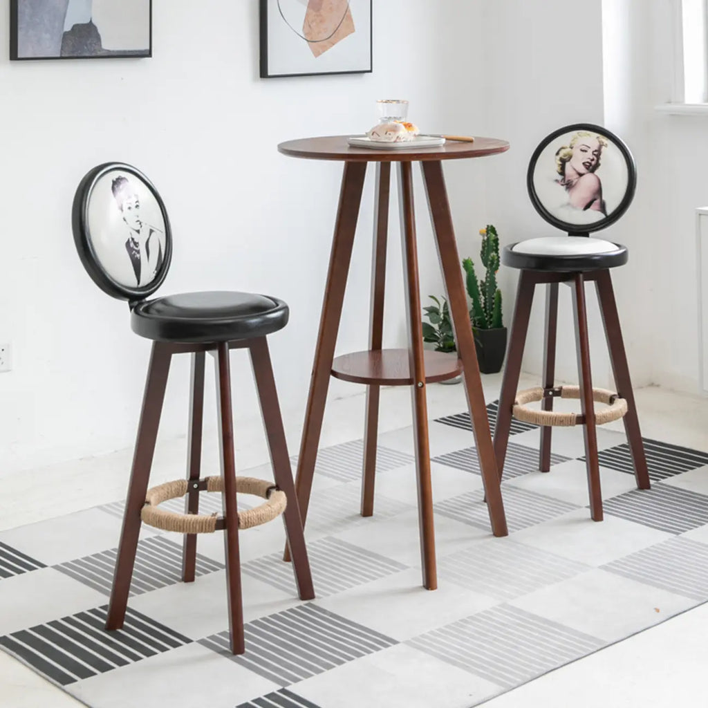 Natural Wood Round Bar Table with Shelf for Kitchen Dining