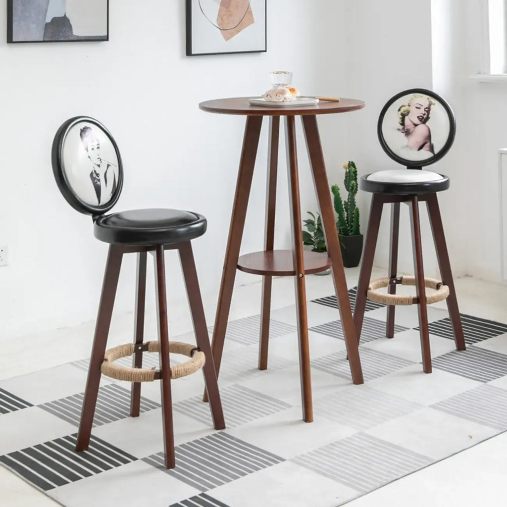 Natural Wood Round Bar Table with Shelf for Kitchen Dining