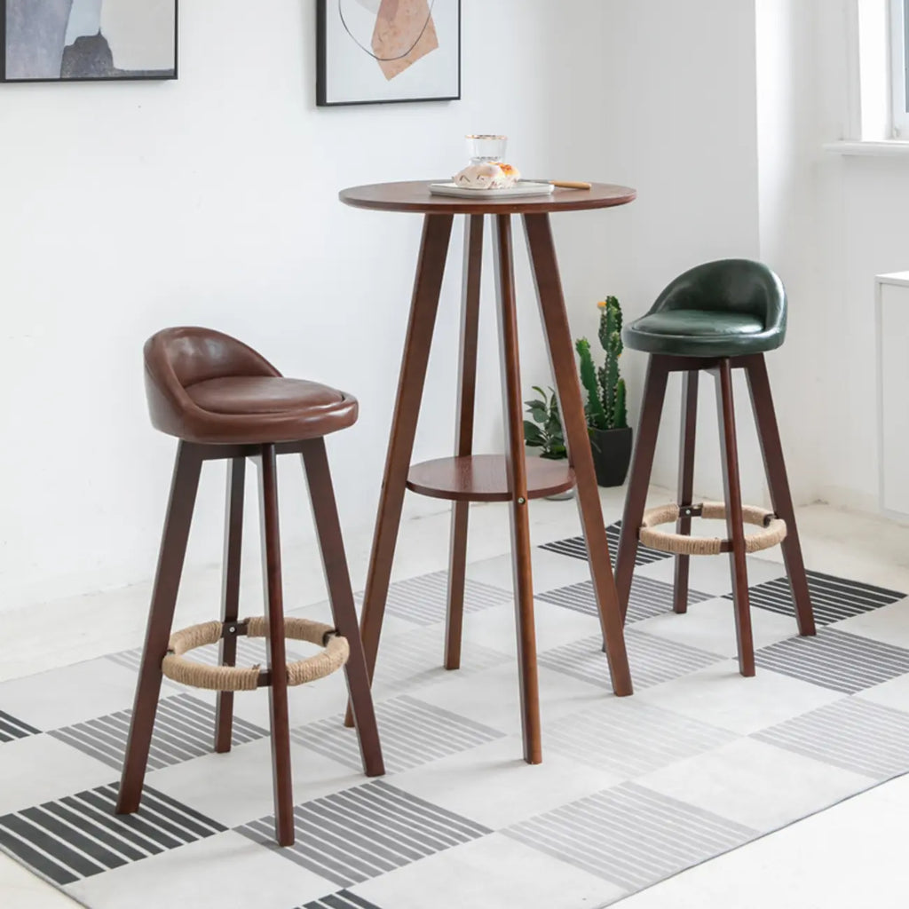 Natural Wood Round Bar Table with Shelf for Kitchen Dining