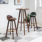 Natural Wood Round Bar Table with Shelf for Kitchen Dining