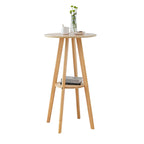 Natural Wood Round Bar Table with Shelf for Kitchen Dining