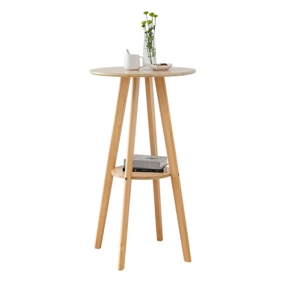 Natural Wood Round Bar Table with Shelf for Kitchen Dining
