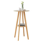 Natural Wood Round Bar Table with Shelf for Kitchen Dining