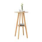 Natural Wood Round Bar Table with Shelf for Kitchen Dining