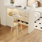 Off-White Rectangle Bar Table Stone Top with Shelves for Foyer