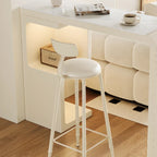 Off-White Rectangle Bar Table Stone Top with Shelves for Foyer
