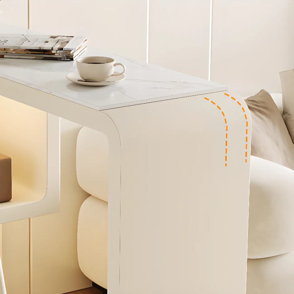 Off-White Rectangle Bar Table Stone Top with Shelves for Foyer