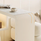 Off-White Rectangle Bar Table Stone Top with Shelves for Foyer