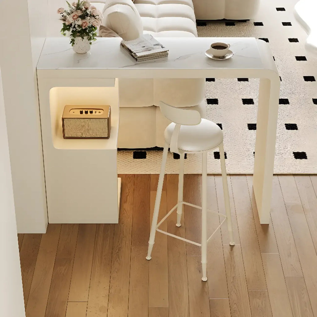 Off-White Rectangle Bar Table Stone Top with Shelves for Foyer