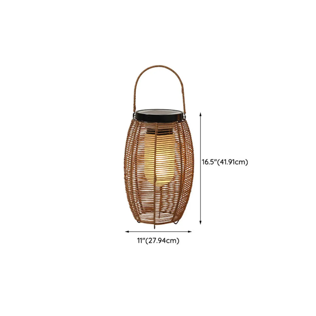Portable Brown Woven Lantern Solar Outdoor Post Lights