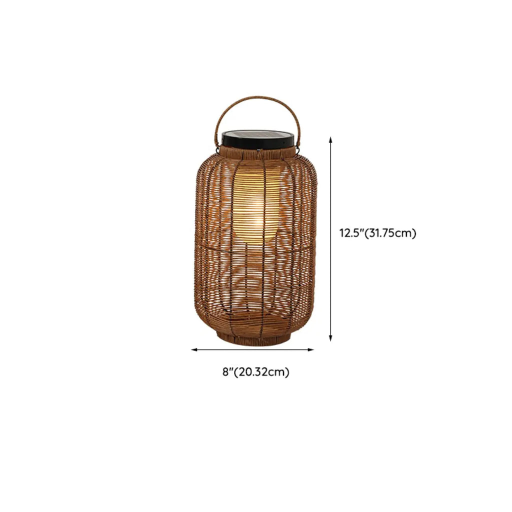 Portable Brown Woven Lantern Solar Outdoor Post Lights