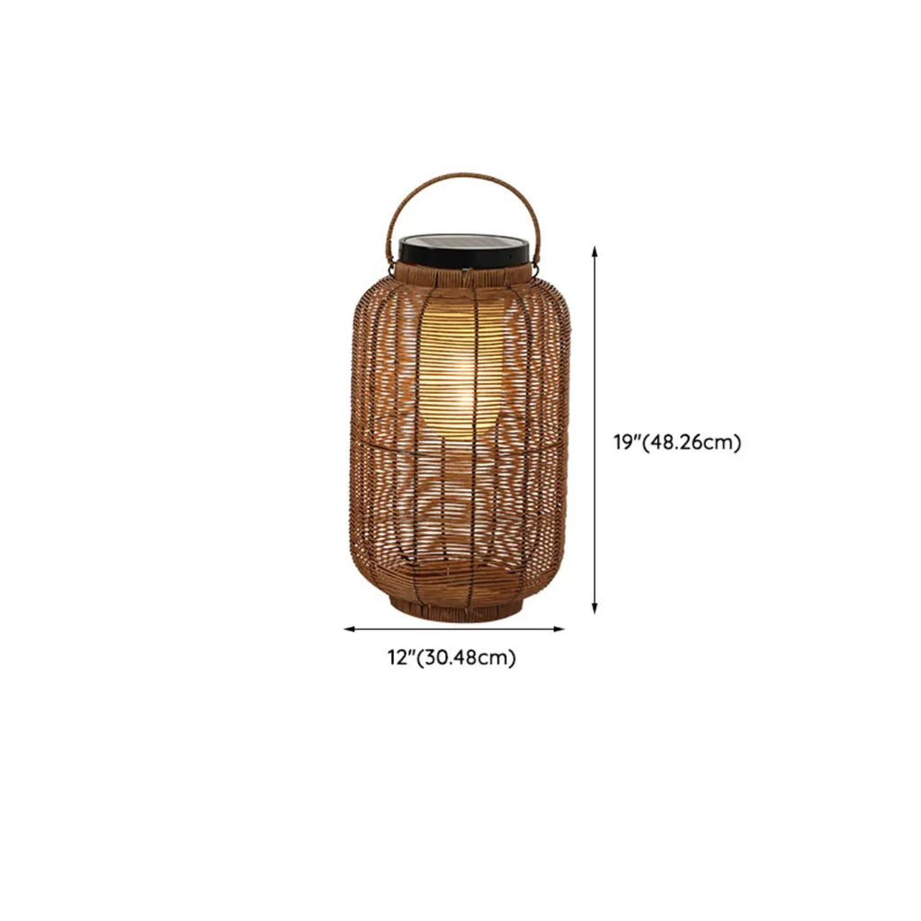 Portable Brown Woven Lantern Solar Outdoor Post Lights