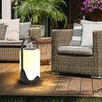 Outdoor Black Metal Drum Lantern Table Lamp