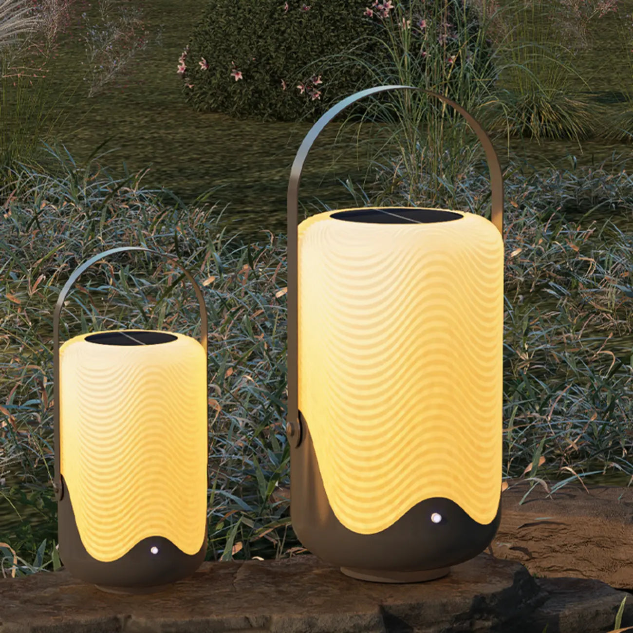 Outdoor Black Metal Drum Lantern Table Lamp