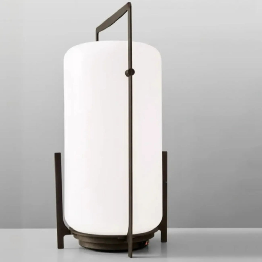 Outdoor Black Metal Drum Lantern Table Lamp