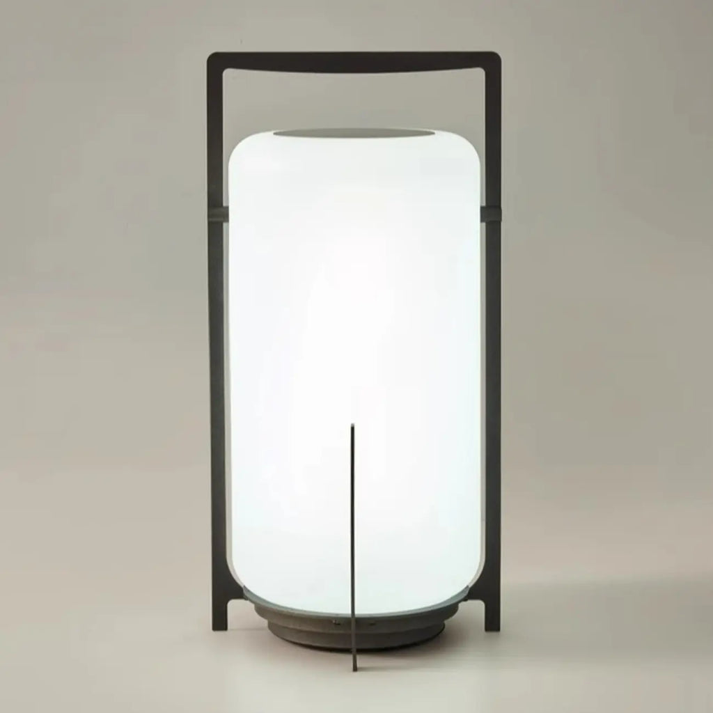 Outdoor Black Metal Drum Lantern Table Lamp