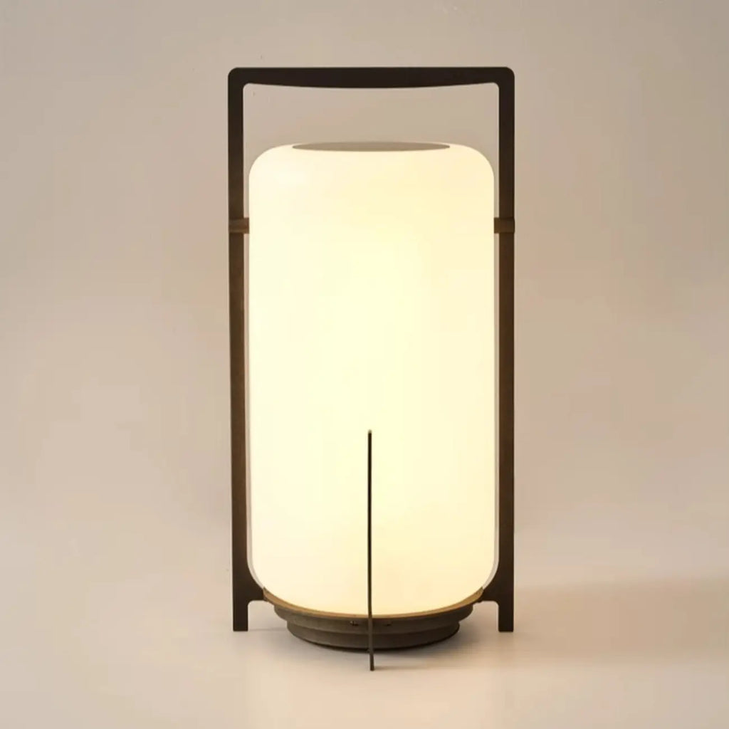 Outdoor Black Metal Drum Lantern Table Lamp