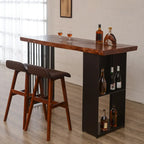 Brown Wooden Bar Height Table with Shelf Storage for Dining