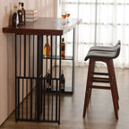 Brown Wooden Bar Height Table with Shelf Storage for Dining