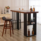 Brown Wooden Bar Height Table with Shelf Storage for Dining