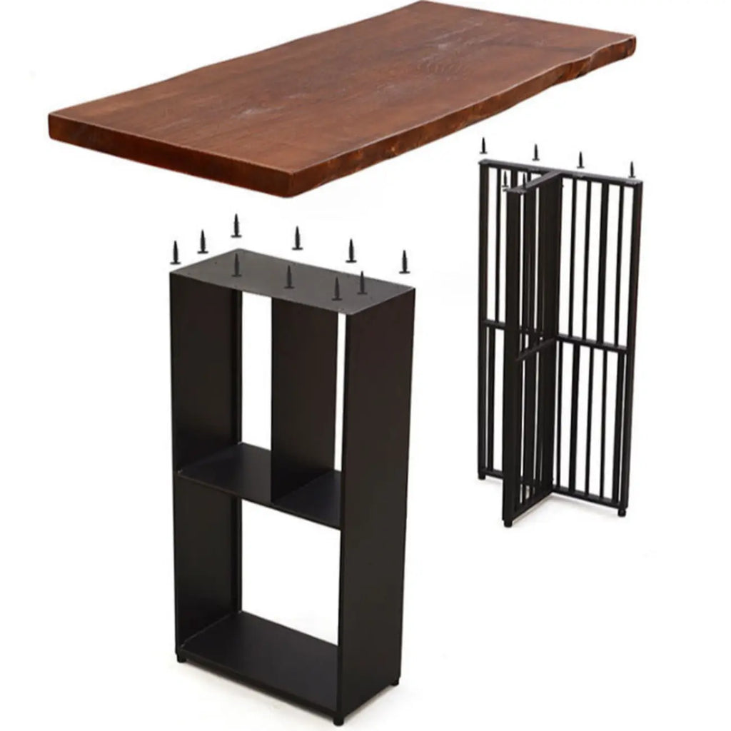 Brown Wooden Bar Height Table with Shelf Storage for Dining