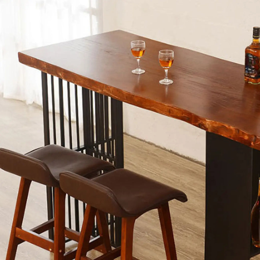 Brown Wooden Bar Height Table with Shelf Storage for Dining