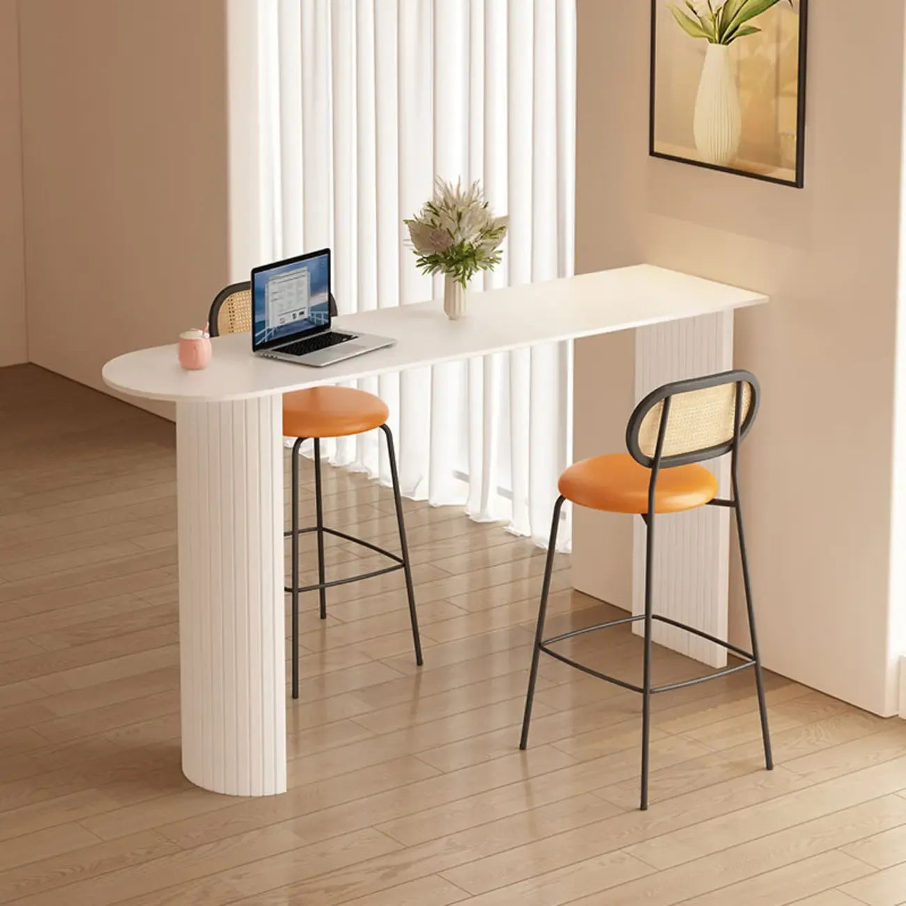 Modern Bar Height Table Stone Top Free Form Double Pedestal