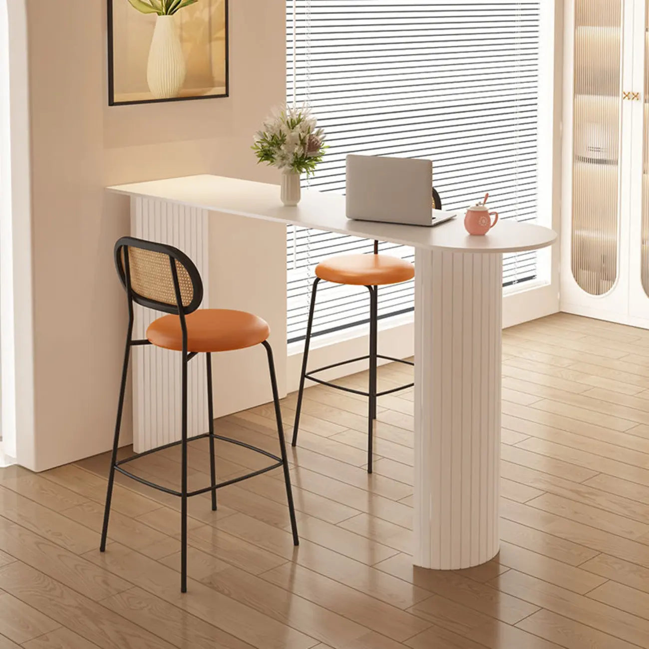 Modern Bar Height Table Stone Top Free Form Double Pedestal