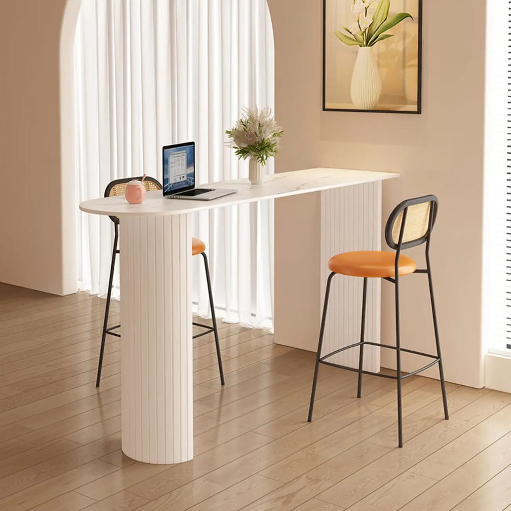 Modern Bar Height Table Stone Top Free Form Double Pedestal
