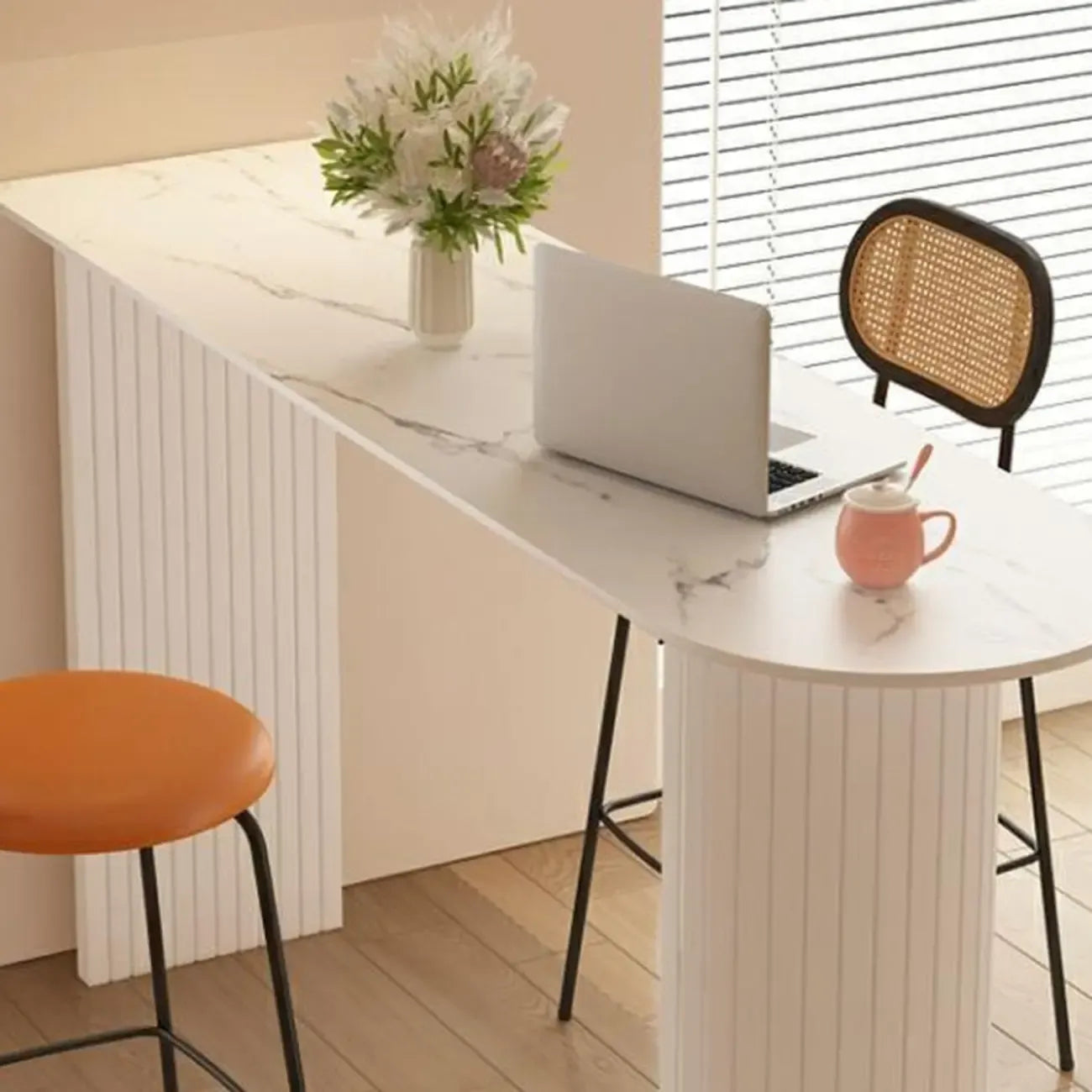 Modern Bar Height Table Stone Top Free Form Double Pedestal
