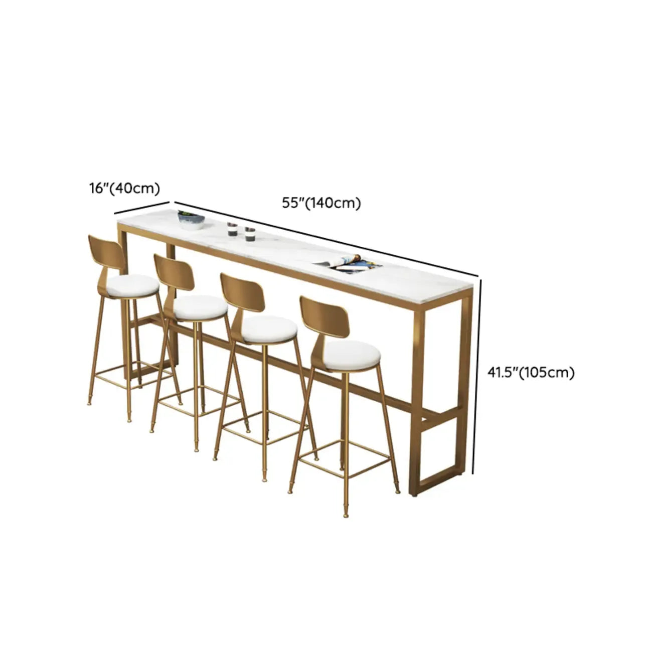 Glamorous Faux Marble Pub Table with Gold Footest for Dining