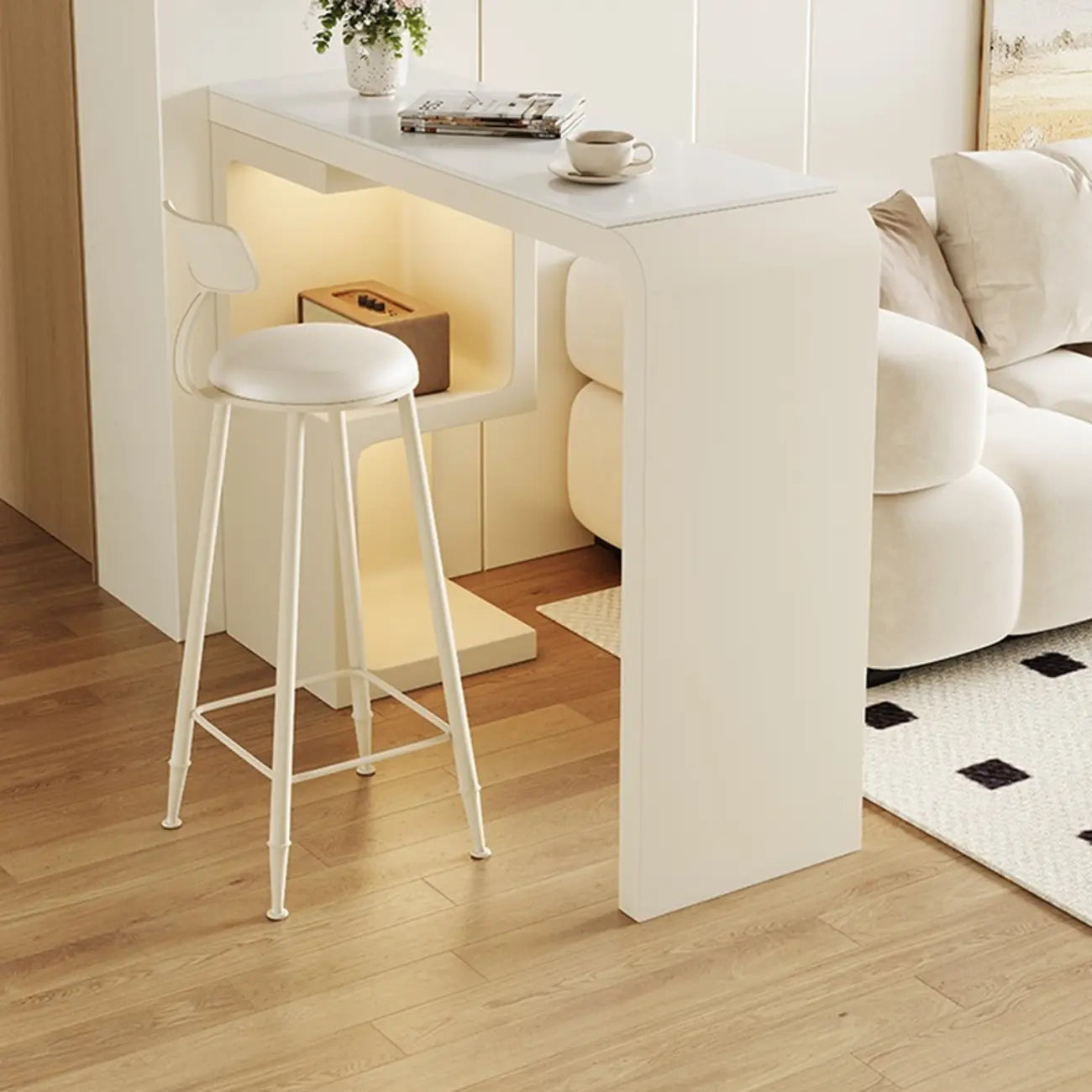 Modern Off-White Wood Integrated Design Bar Tables