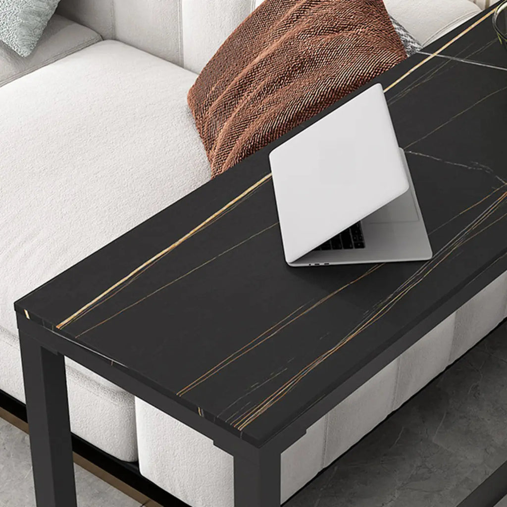 Black Modern Stone Top Trestle Base Bar Table with Footest